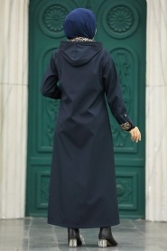 Neva Style - Navy Blue Islamic Clothing Coat 60623L - Thumbnail
