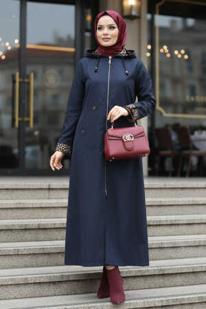 Navy Blue Islamic Clothing Coat 60623L - 1