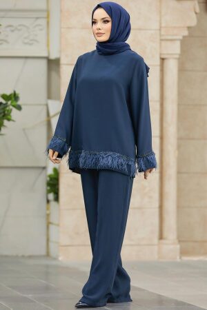 Neva Style - Navy Blue Islamic Clothing Dual Suit 40012L - Thumbnail