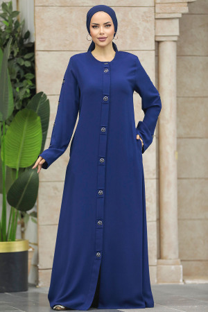 Navy Blue Islamic Clothing Turkish Abaya 20038L - 2