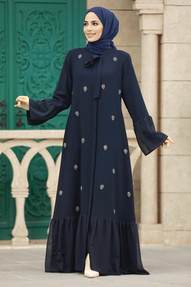 Neva Style - Navy Blue Islamic Clothing Turkish Abaya 30072L - 3