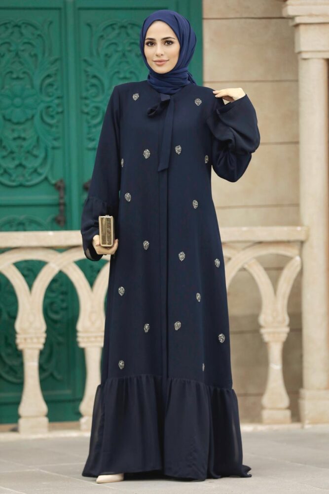 Neva Style - Navy Blue Islamic Clothing Turkish Abaya 30072L - 2