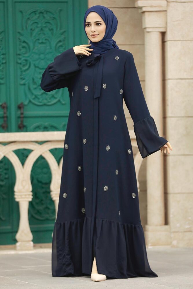 Neva Style - Navy Blue Islamic Clothing Turkish Abaya 30072L - 1