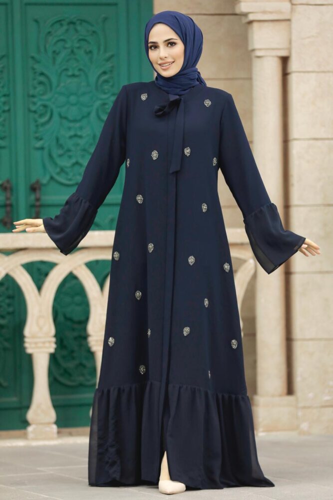 Neva Style - Navy Blue Islamic Clothing Turkish Abaya 30072L - 4