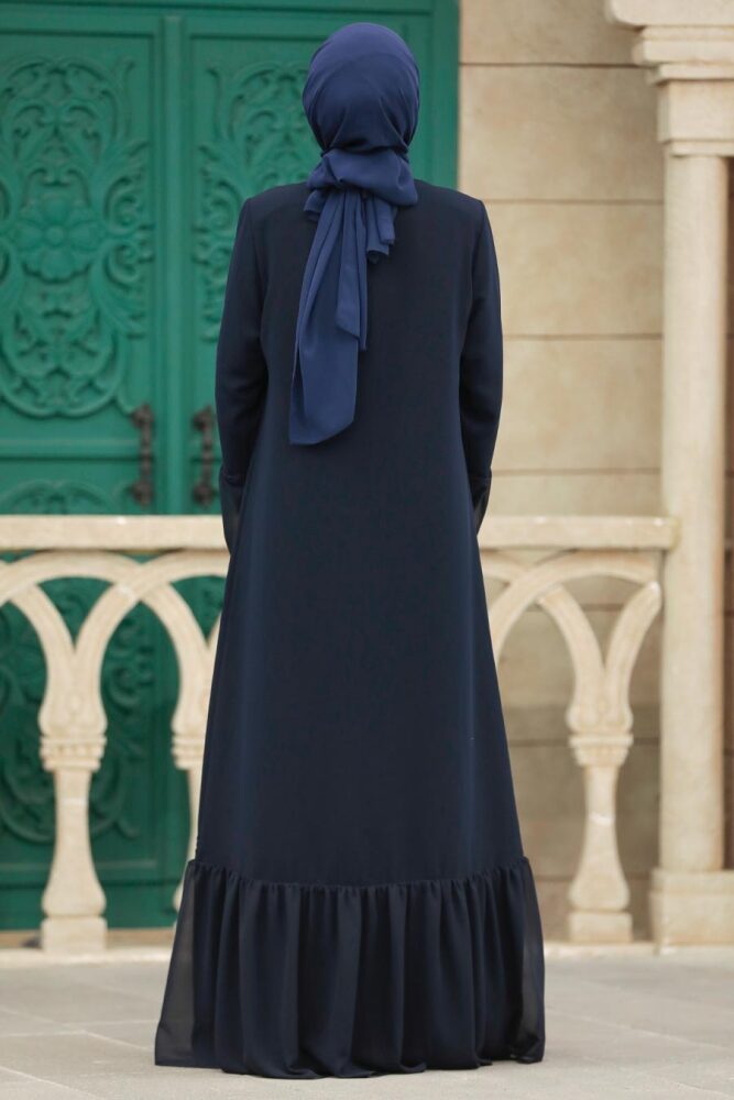 Neva Style - Navy Blue Islamic Clothing Turkish Abaya 30072L - 5