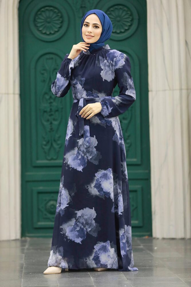 Navy Blue Long Muslim Dress 279313L - 2