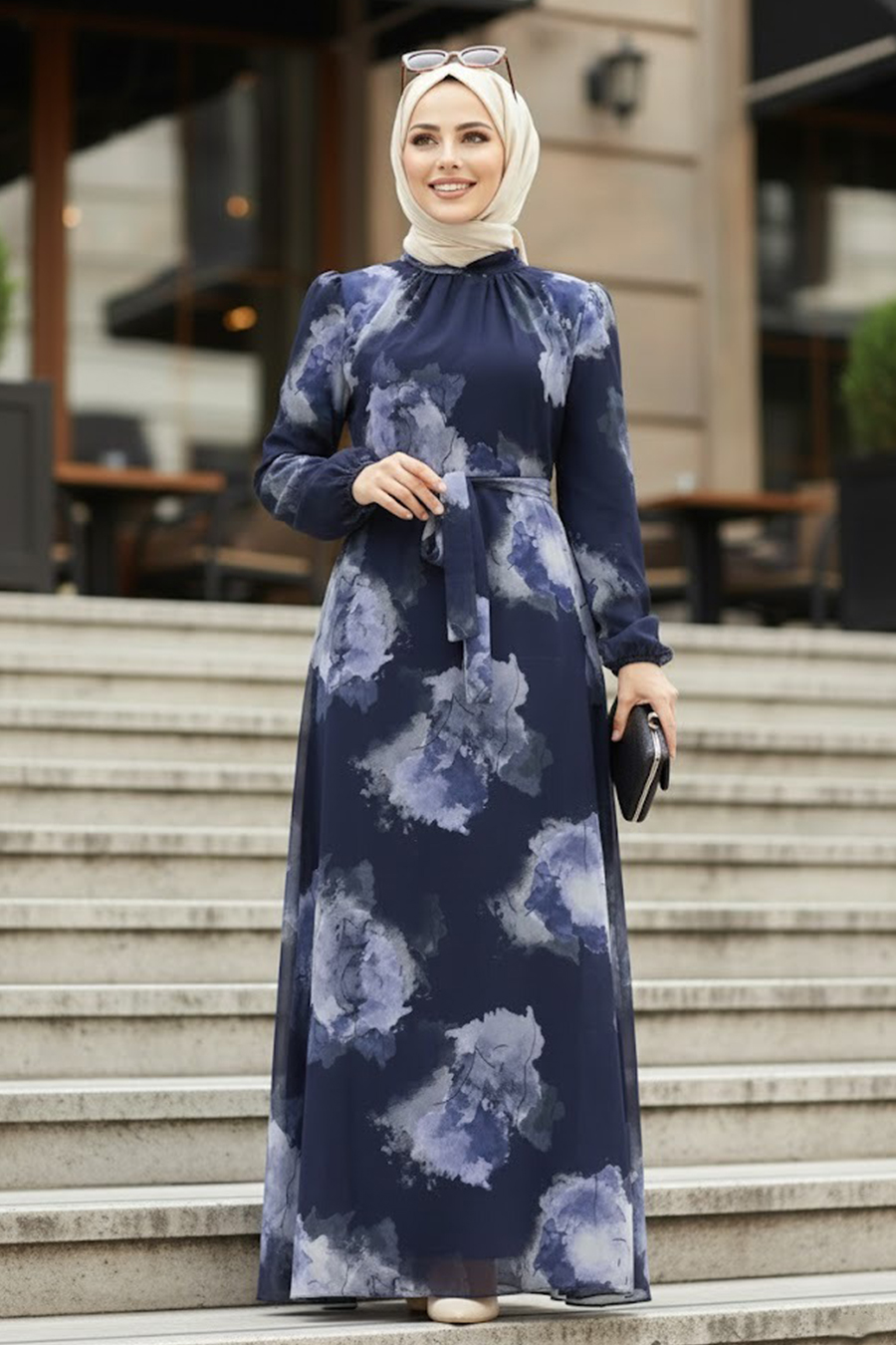 chinese dress ladies Batool Marina Blue Chiffon Modest Long Maxi Dress | Modest Muslim Dresses