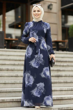 Navy Blue Long Muslim Dress 279313L - 1