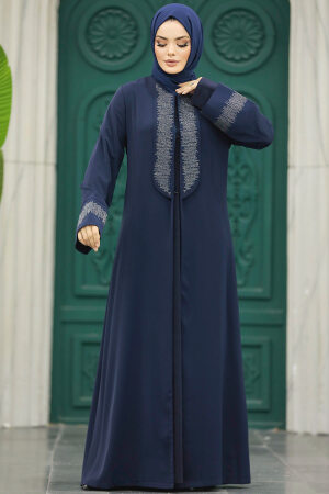 Navy Blue Long Sleeve Abaya 31131L - 3