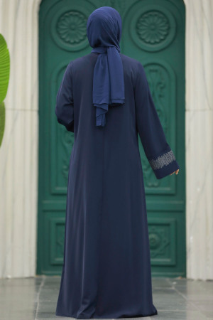 Navy Blue Long Sleeve Abaya 31131L - 4