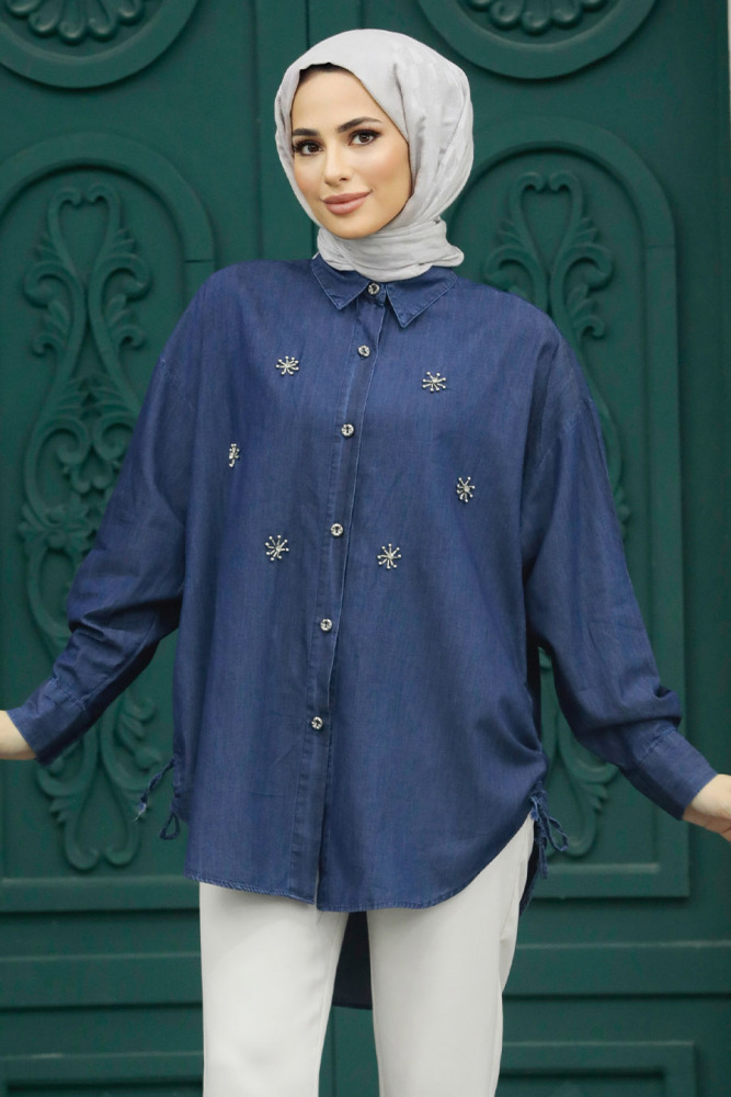 Navy Blue Long Sleeve Tunic 623L - 2