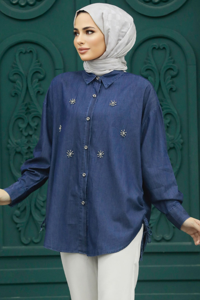 Navy Blue Long Sleeve Tunic 623L - 1