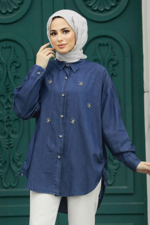 Navy Blue Long Sleeve Tunic 623L - 3