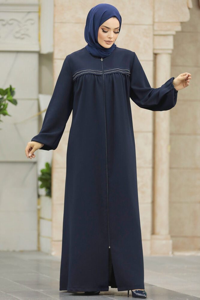 Neva Style - Navy Blue Long Sleeve Turkısh Abaya 10533L - 1