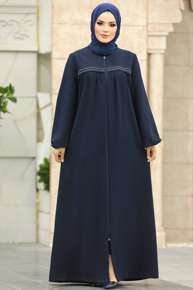 Neva Style - Navy Blue Long Sleeve Turkısh Abaya 10533L - 2