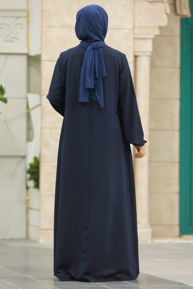 Neva Style - Navy Blue Long Sleeve Turkısh Abaya 10533L - 3