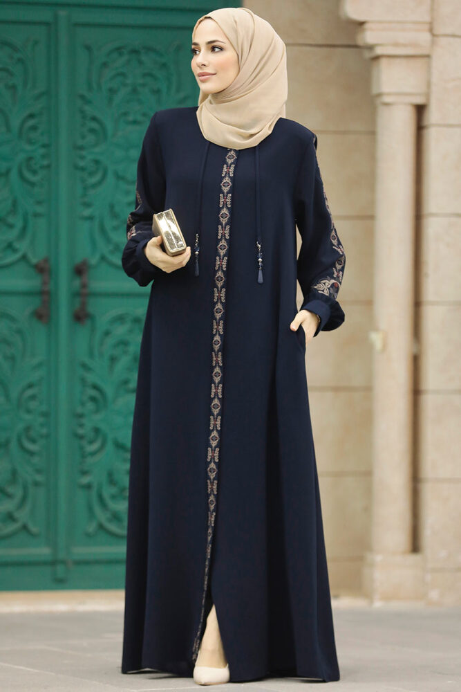 Neva Style - Navy Blue Long Turkish Abaya 41563L - 4