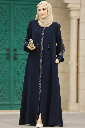 Neva Style - Navy Blue Long Turkish Abaya 41563L - 5