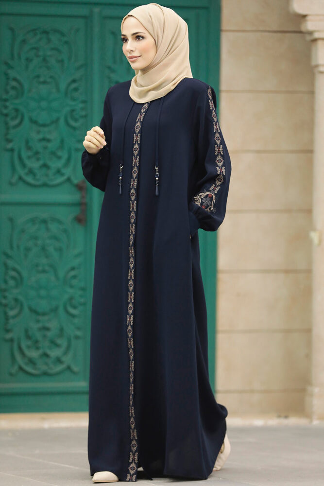 Neva Style - Navy Blue Long Turkish Abaya 41563L - 2