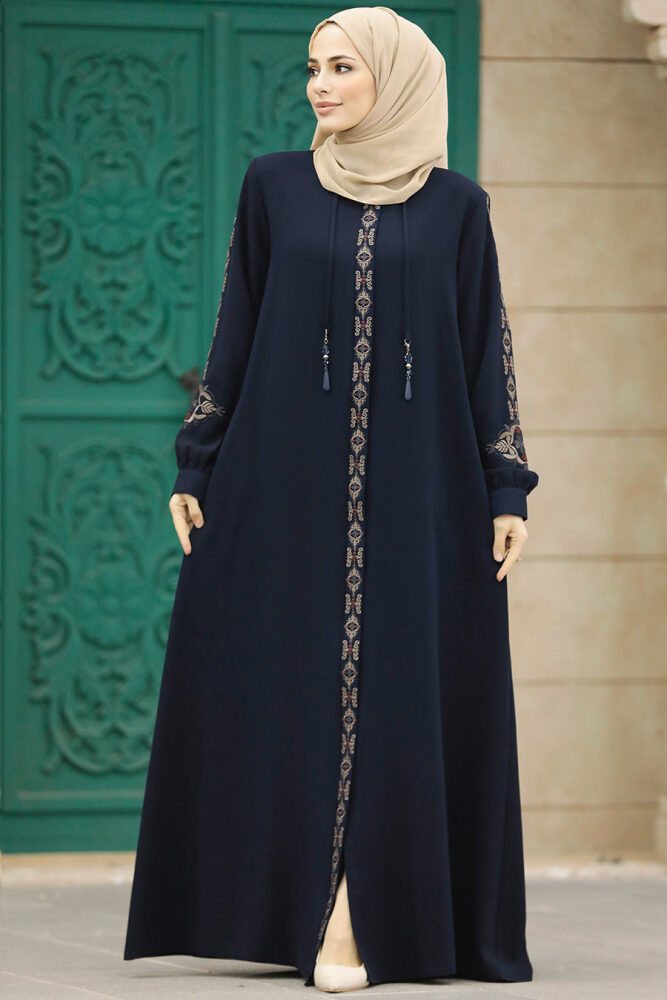 Neva Style - Navy Blue Long Turkish Abaya 41563L - 3