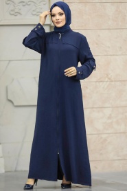 Neva Style - Navy Blue Long Turkish Abaya 961L - Thumbnail