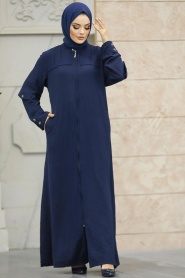Neva Style - Navy Blue Long Turkish Abaya 961L - Thumbnail