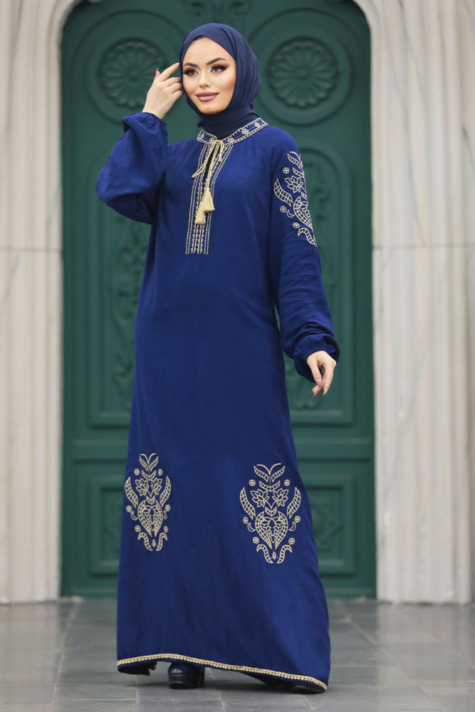 Navy Blue Modest Abaya Dress 10135L - 1