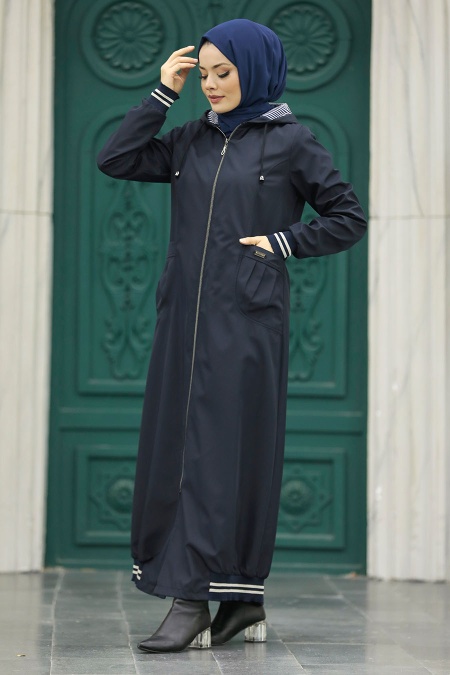 Neva Style - Navy Blue Muslim Coat 60622L - 2