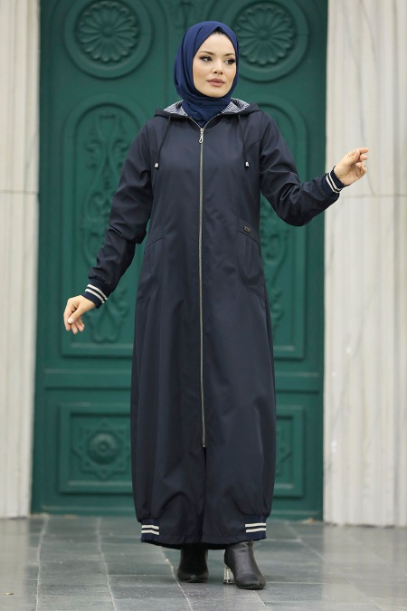 Neva Style - Navy Blue Muslim Coat 60622L - 3