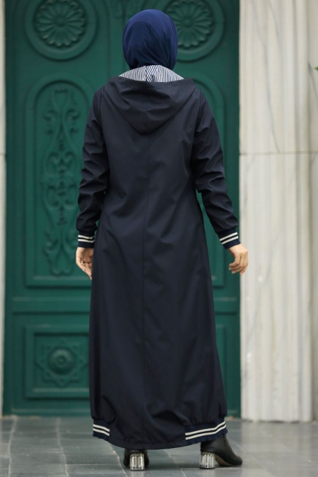 Neva Style - Navy Blue Muslim Coat 60622L - 4