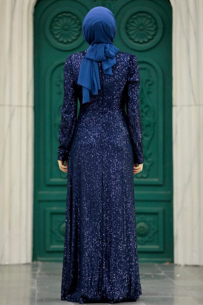 Neva Style - Navy Blue Muslim Long Sleeve Dress 39471L - 4