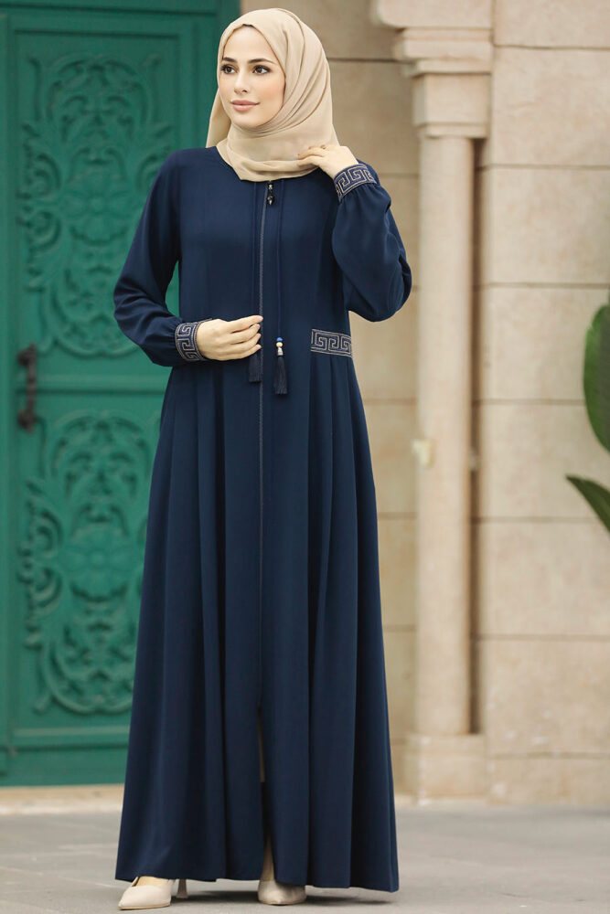 Neva Style - Navy Blue Muslim Turkish Abaya 45271L - 1