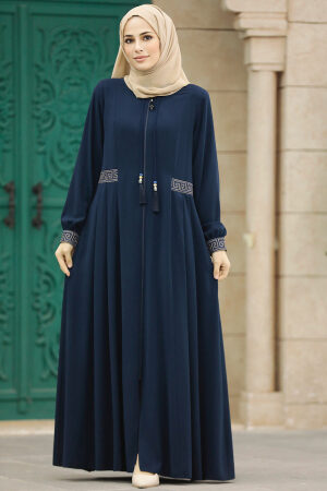 Neva Style - Navy Blue Muslim Turkish Abaya 45271L - 3