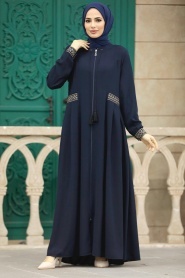 Neva Style - Navy Blue Muslim Turkish Abaya 619L - Thumbnail