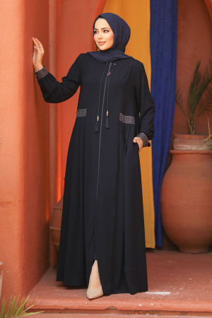 Navy Blue Muslim Turkish Abaya 619L - 1