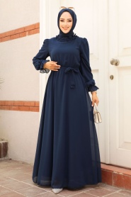 Neva Style - Navy Blue Plus Size Dress 2971L - Thumbnail