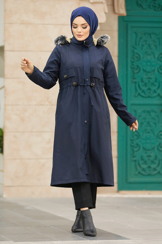 Neva Style - Navy Blue Plus Size Parka Coat 60652L - 5