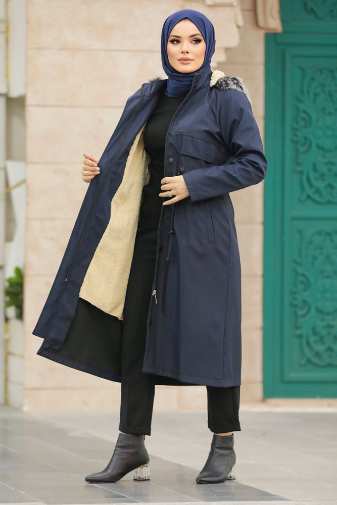 Neva Style - Navy Blue Plus Size Parka Coat 60652L - 1