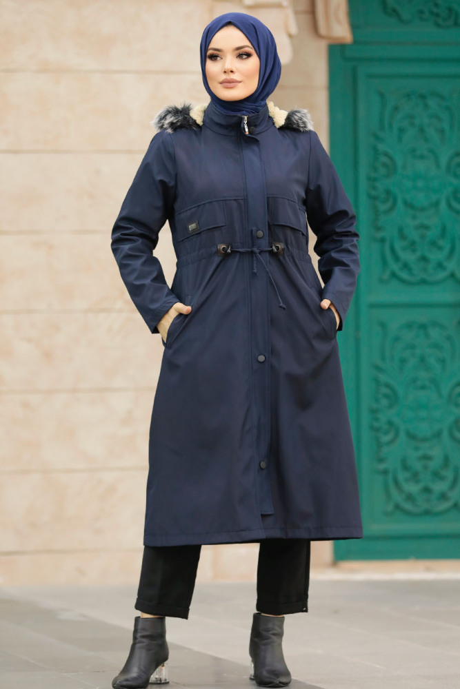 Neva Style - Navy Blue Plus Size Parka Coat 60652L - 6