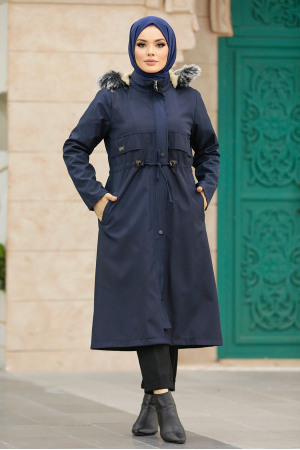 Neva Style - Navy Blue Plus Size Parka Coat 60652L - 4