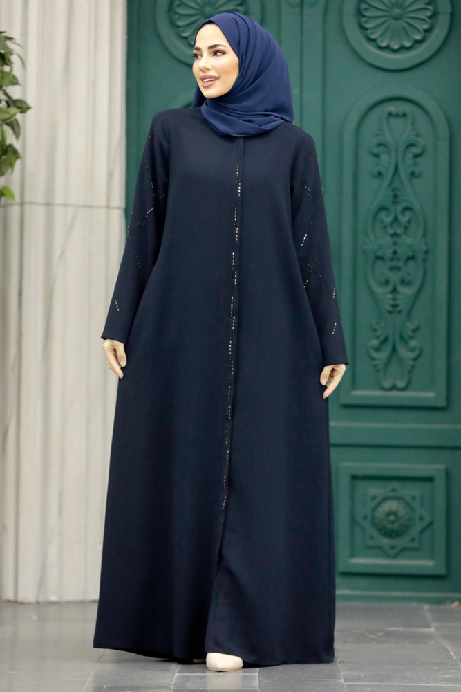 Neva Style - Navy Blue Plus Size Turkish Abaya 625L - 2