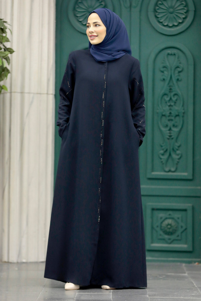 Neva Style - Navy Blue Plus Size Turkish Abaya 625L - 3