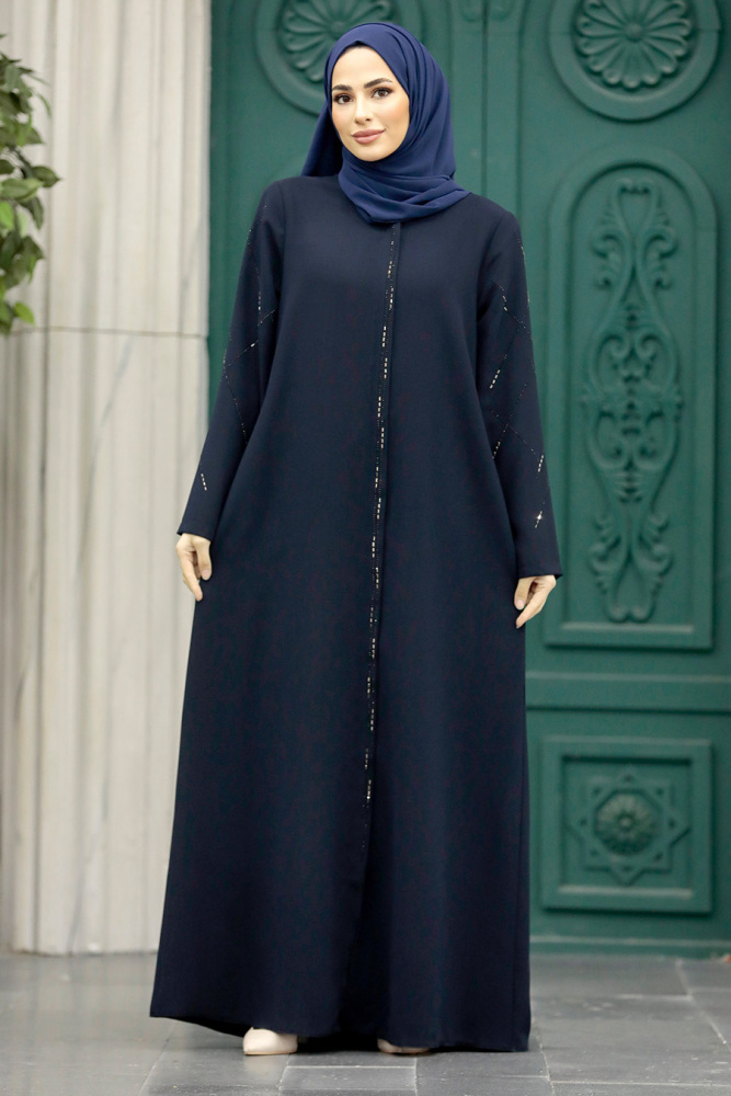 Neva Style - Navy Blue Plus Size Turkish Abaya 625L - 1