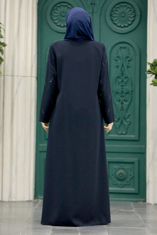 Neva Style - Navy Blue Plus Size Turkish Abaya 625L - 4