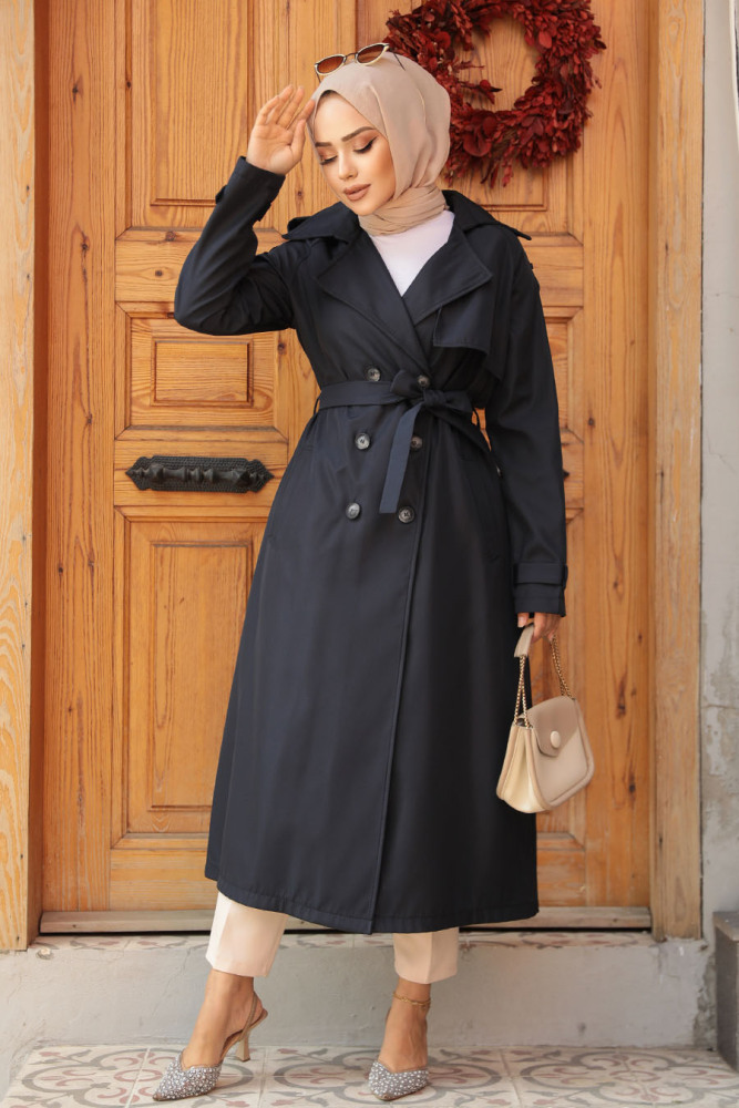 Neva Style - Navy Blue Trench Women Coat 5949L - 1