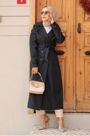 Neva Style - Navy Blue Trench Women Coat 5949L - Thumbnail