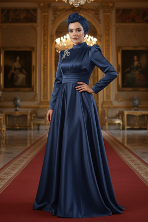 Neva Style - Navy Blue Turkish Hijab Evening Dress 22301L - 1