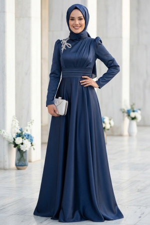 Neva Style - Navy Blue Turkish Hijab Evening Dress 22301L - 1