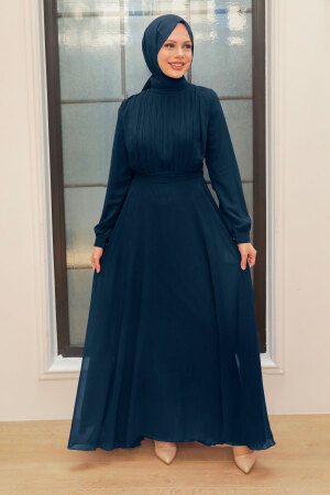 Neva Style - Navy Blue Turkish Hijab Evening Gown 3371L - 1