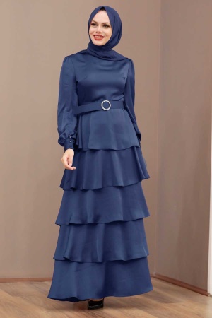 Neva Style - Navy Blue Turkish Hijab Muslim Evening Dress 3037L - 1